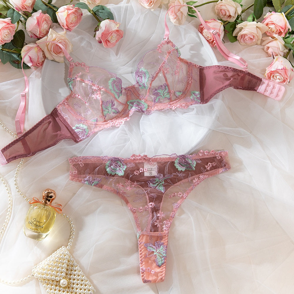 Pink Sheer Lingerie Set – Bra & Panties Two-Piece