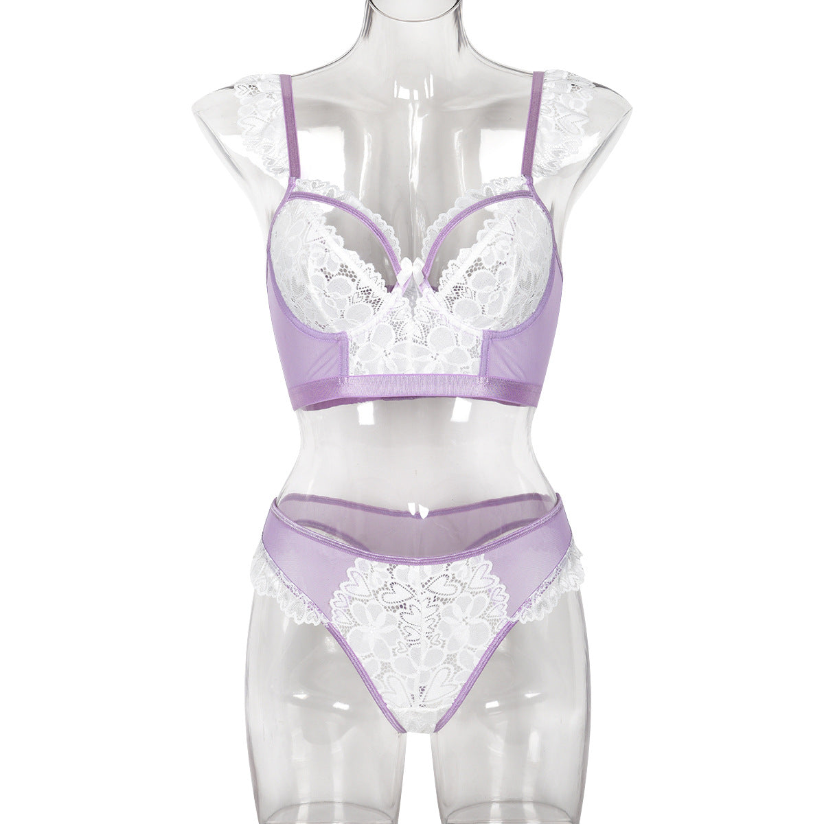 Elastic Lace Trim Bra & Panty Set – Hollow-Out Two-Piece Lingerie