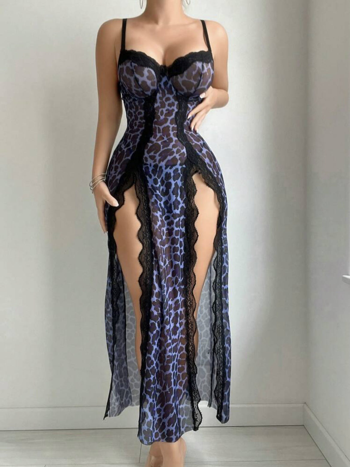 Transparent Leopard Print Nightgown – Strapless Lingerie Set