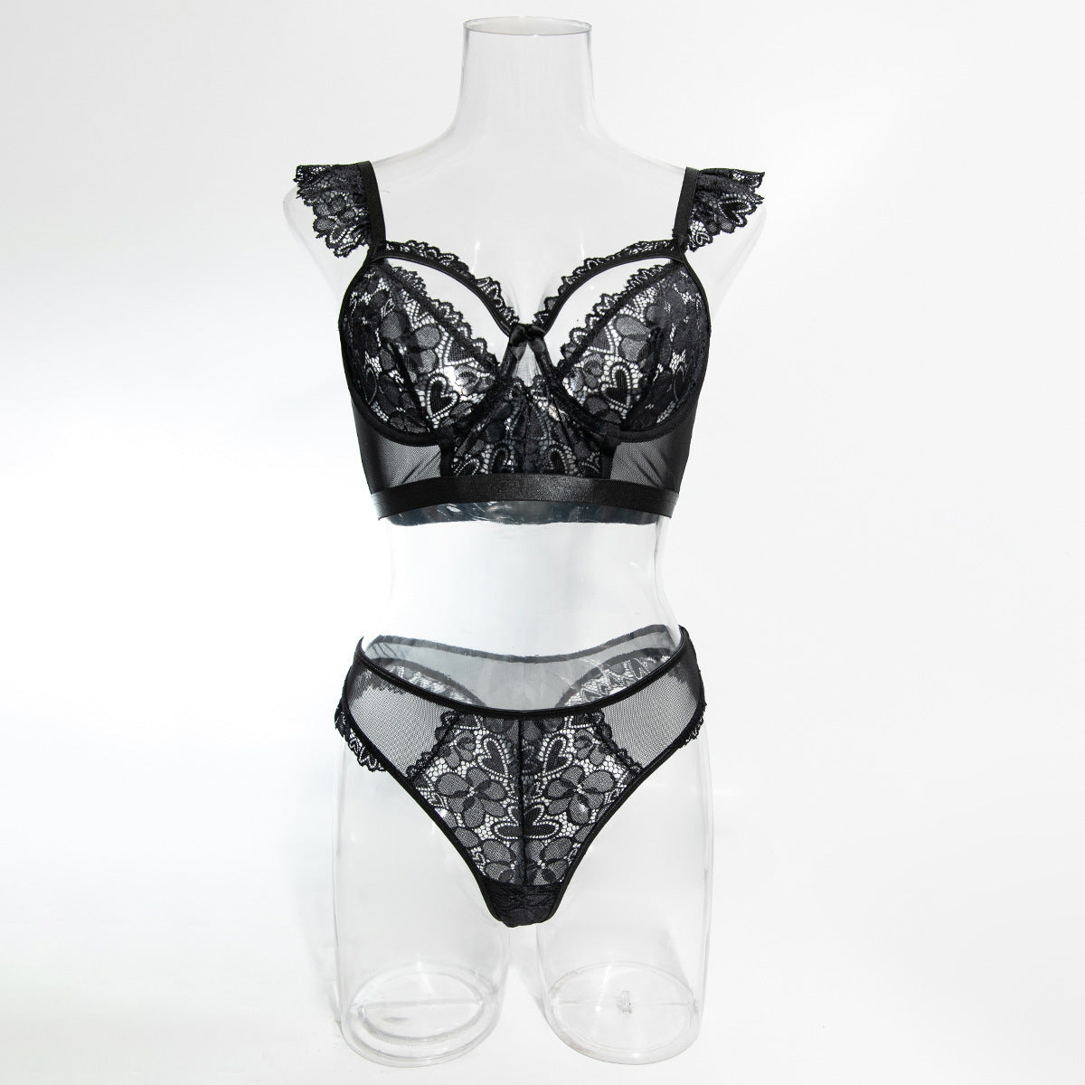 Elastic Lace Trim Bra & Panty Set – Hollow-Out Two-Piece Lingerie