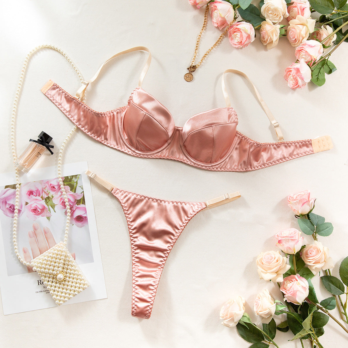 Satin Lingerie Set – Elegant Bra & Panty with Sheer Detailing