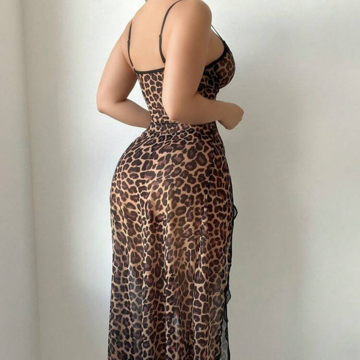 Transparent Leopard Print Nightgown – Strapless Lingerie Set
