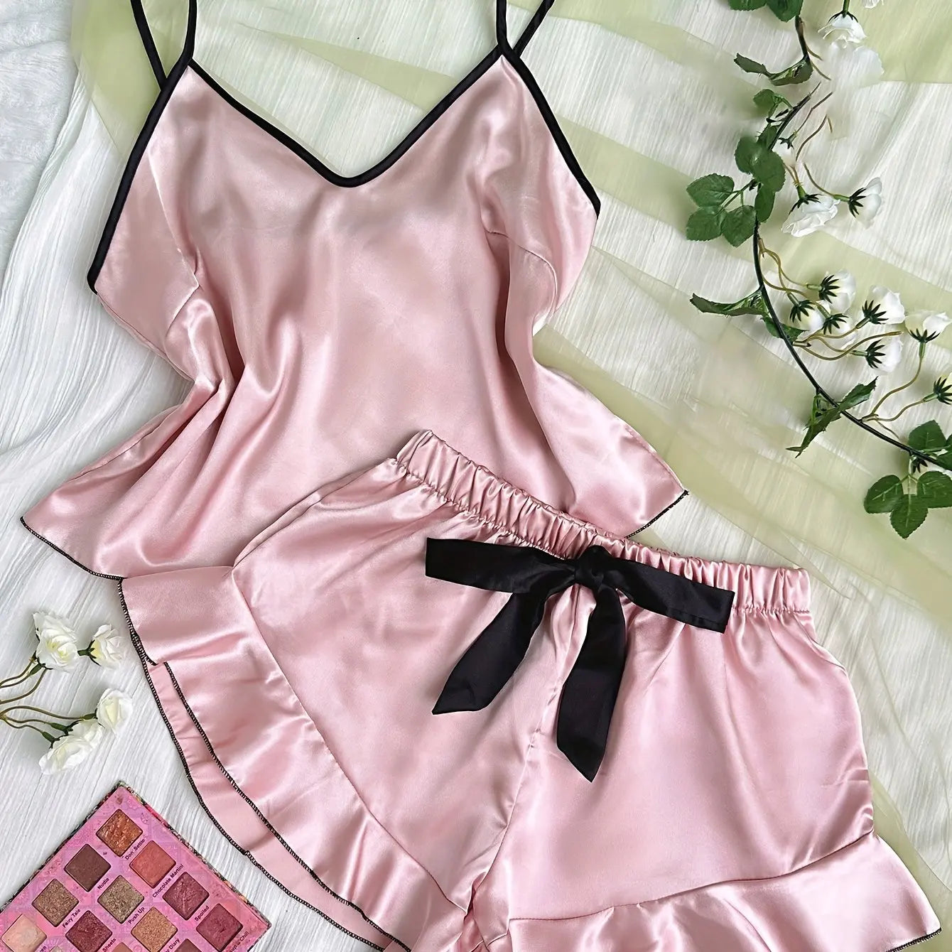 Women’s Satin Pyjama Set – 2-Piece Vest & Shorts Sleepwear