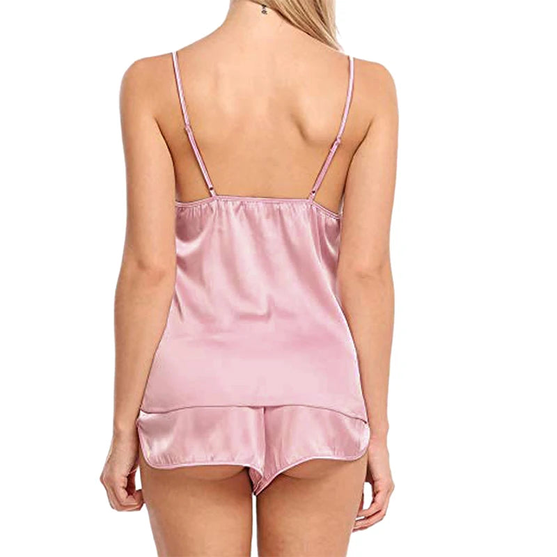 Silky Pyjama Set – Women’s Cami Top & Shorts Sleepwear