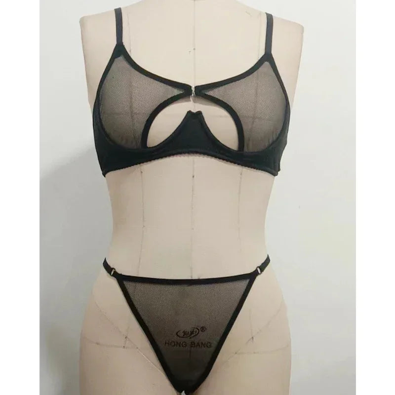 Sexy Lace Push-Up Bra & Panty Set – Sheer Mesh Lingerie
