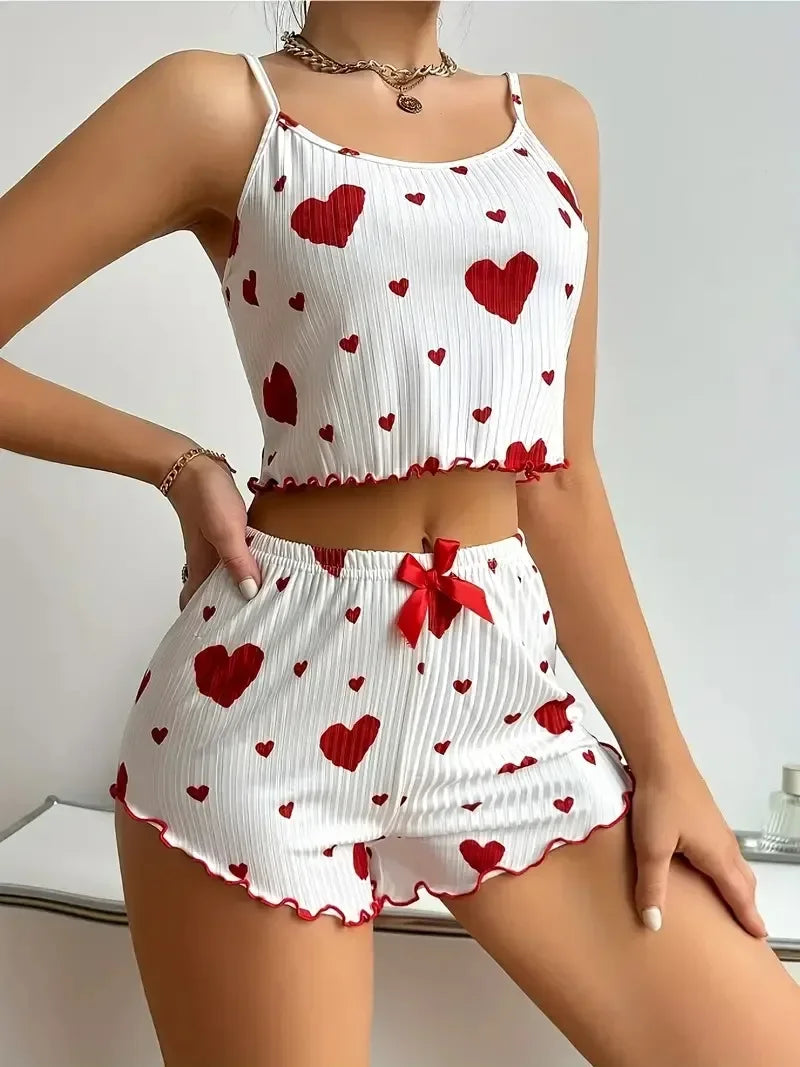 Heart Print Summer Pyjama Set – Relaxed Fit Cami Top & Shorts