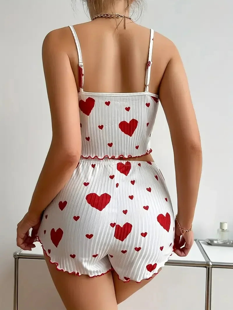 Heart Print Summer Pyjama Set – Relaxed Fit Cami Top & Shorts