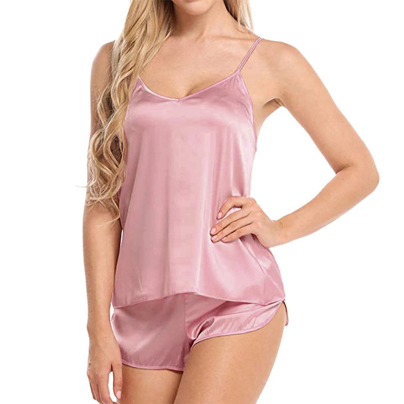 Silky Pyjama Set – Women’s Cami Top & Shorts Sleepwear