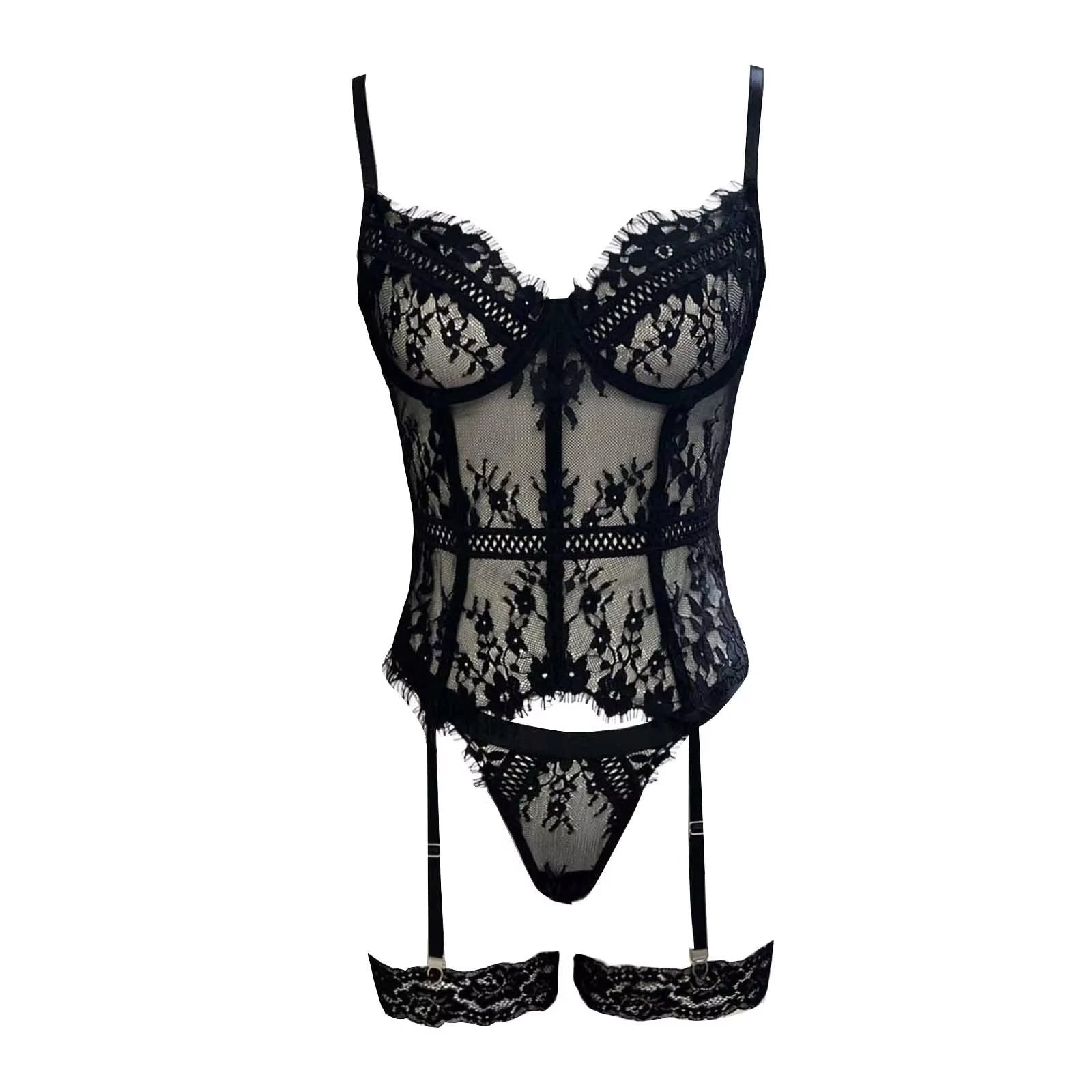Lace Corset & Panty Set – Sexy One-Piece Teddy with Garter Straps