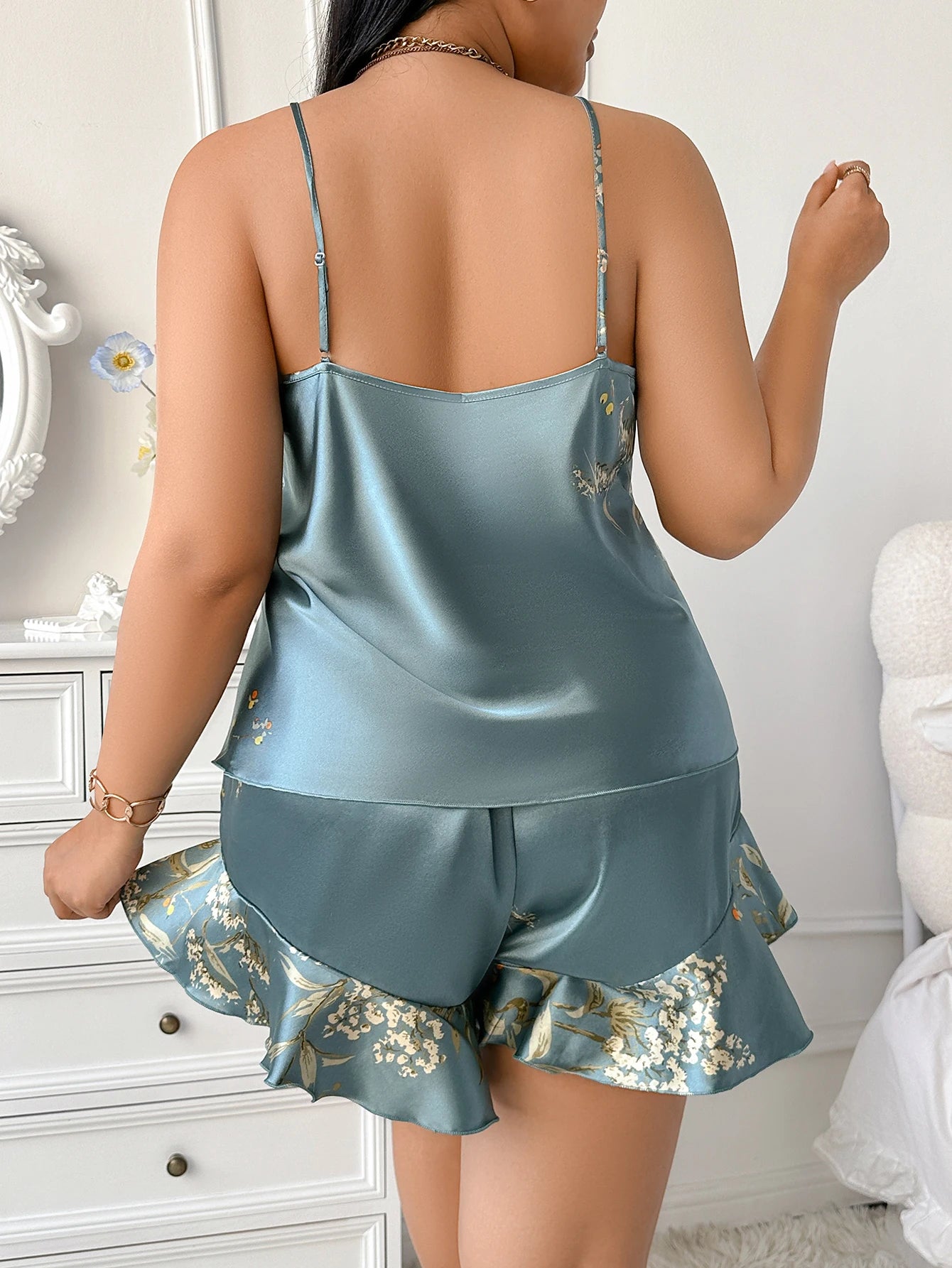 Cherry Print Plus Size Pyjama Set – Camisole & Shorts Sleepwear