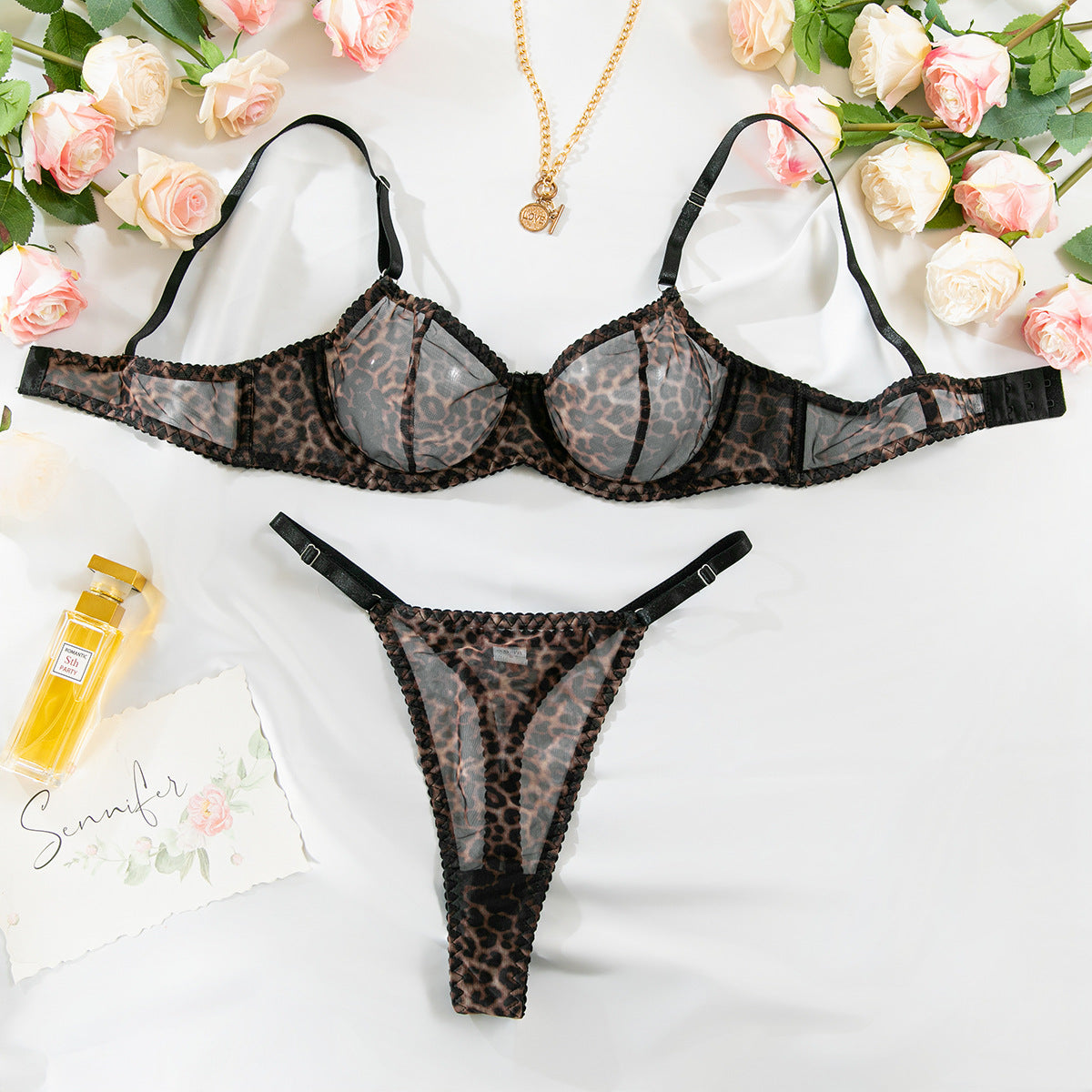 French Mesh Plaid Bra Set – Large Chest Minimizer with Transparent Design