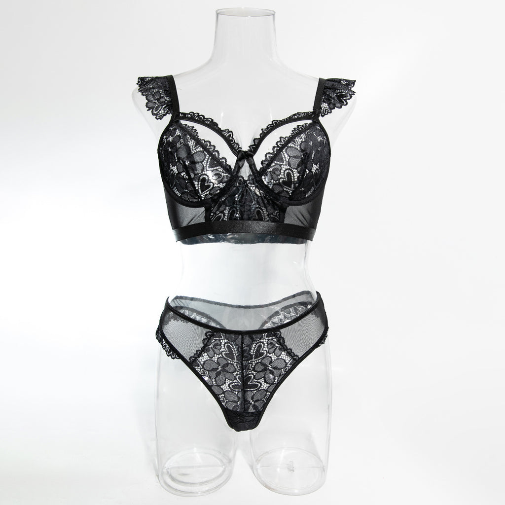 Elastic Lace Trim Bra & Panty Set – Hollow-Out Two-Piece Lingerie