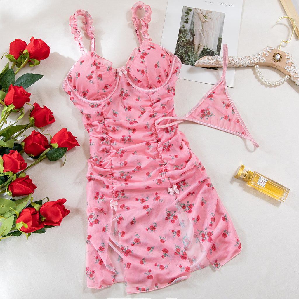 Valentine’s Day Pink Nightgown & Thong Set – Sexy Lace Temptation