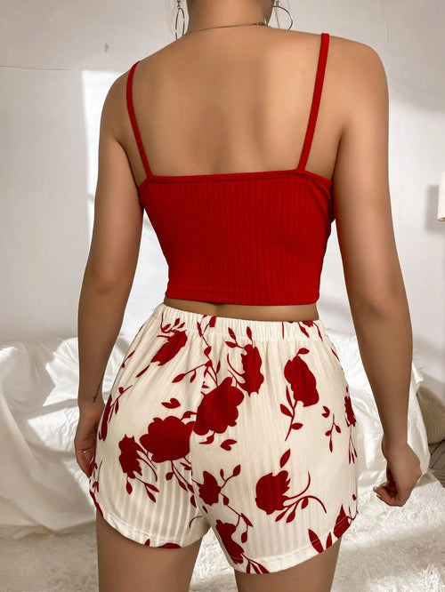 Button-Detail Summer Pyjama Set – Women’s Cami Top & Shorts