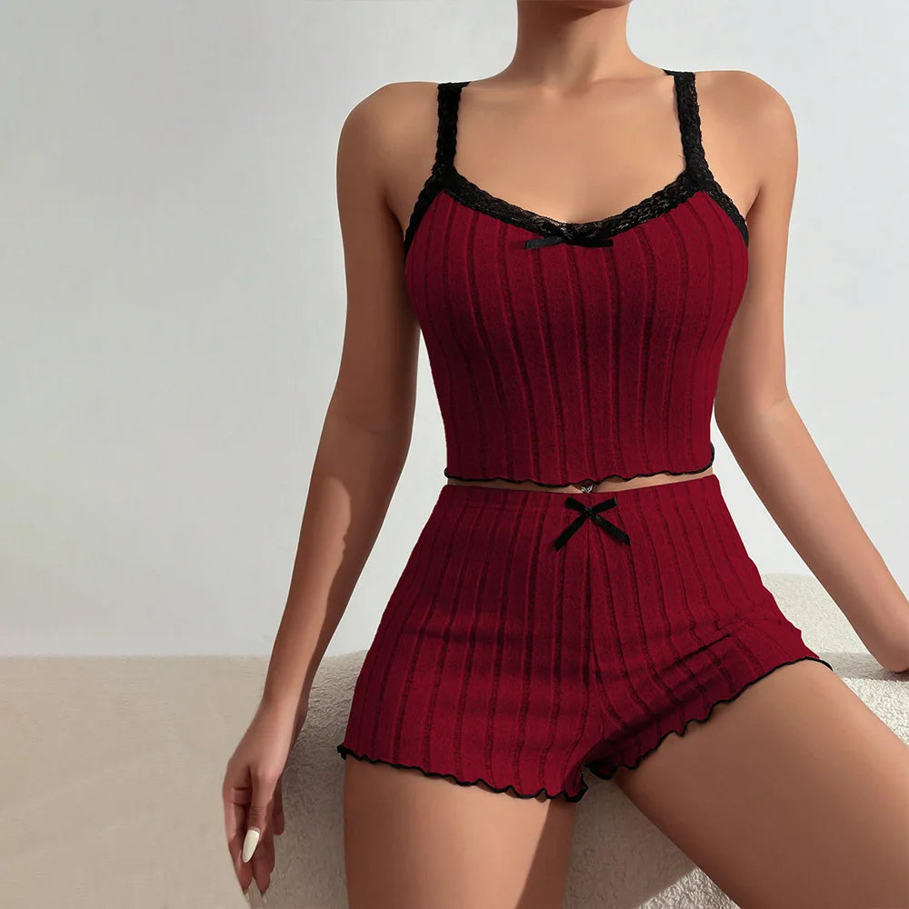Bow Print Milk Silk Pyjama Set – Cami & Shorts